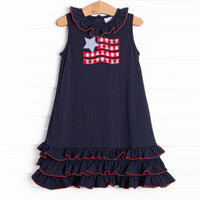 Old Glory Applique Ruffle Dress, Navy