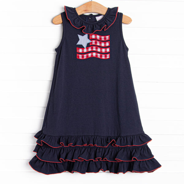 Old Glory Applique Ruffle Dress, Navy