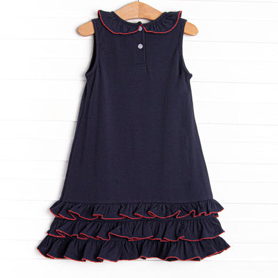 Old Glory Applique Ruffle Dress, Navy
