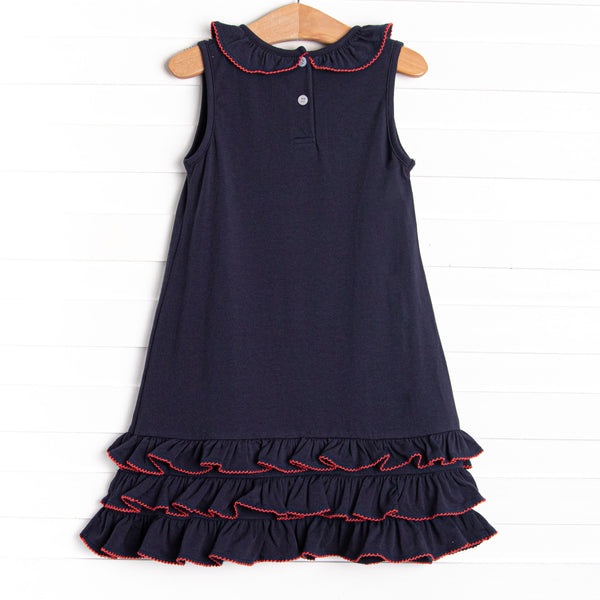 Old Glory Applique Ruffle Dress, Navy