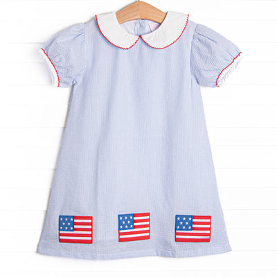 Stars and Stripes Applique Dress, Blue