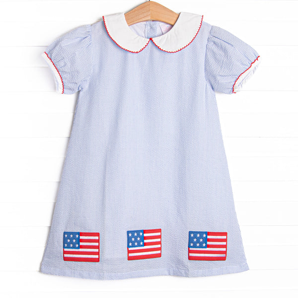 Stars and Stripes Applique Dress, Blue