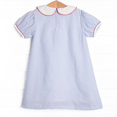 Stars and Stripes Applique Dress, Blue