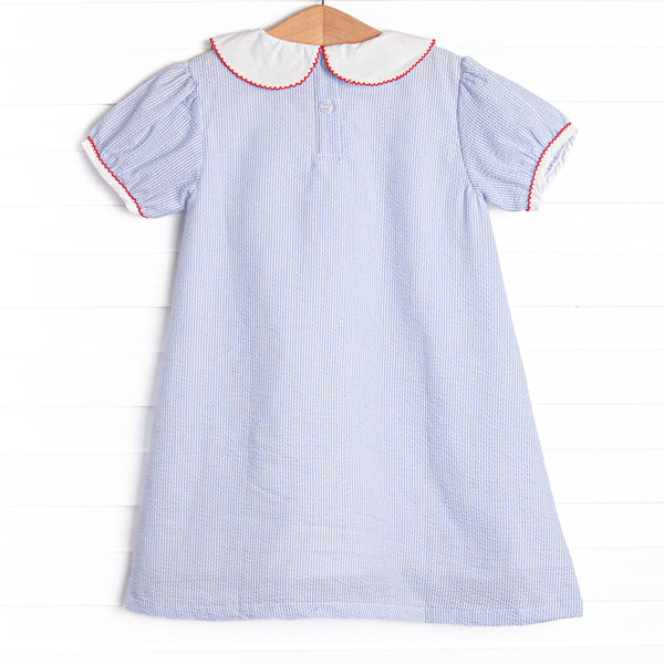 Stars and Stripes Applique Dress, Blue