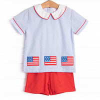 Stars and Stripes Applique Short Set, Blue