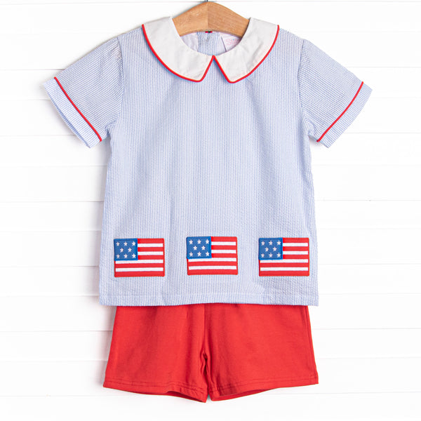 Stars and Stripes Applique Short Set, Blue