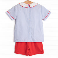 Stars and Stripes Applique Short Set, Blue