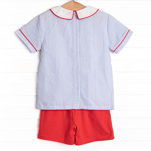 Stars and Stripes Applique Short Set, Blue