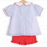 Stars and Stripes Applique Ruffle Short Set, Blue