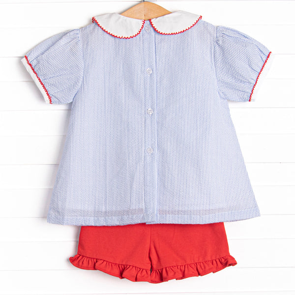 Stars and Stripes Applique Ruffle Short Set, Blue