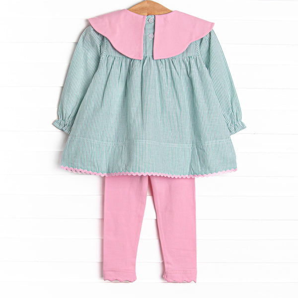Petal Poplin Legging Set, Green