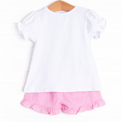 Blue Sky Breeze Applique Ruffle Short Set, Pink