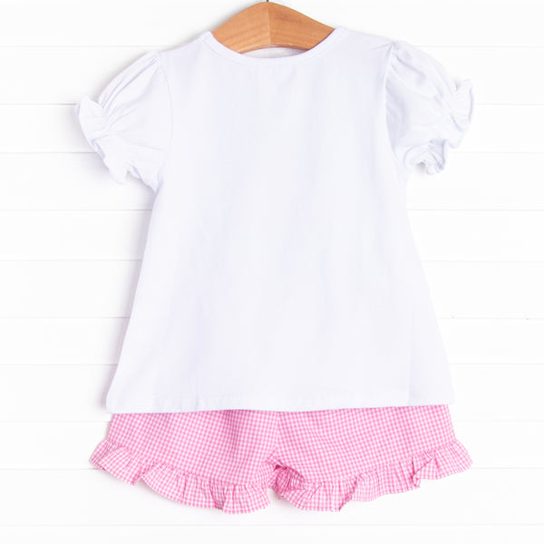 Blue Sky Breeze Applique Ruffle Short Set, Pink