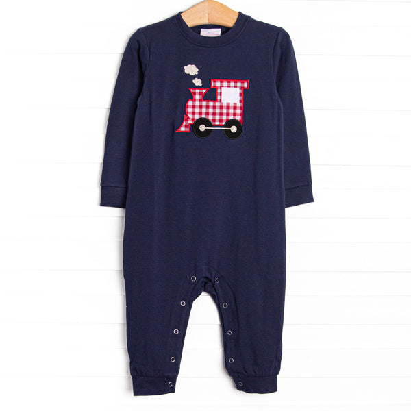 Locomotive Lad Applique Romper, Navy