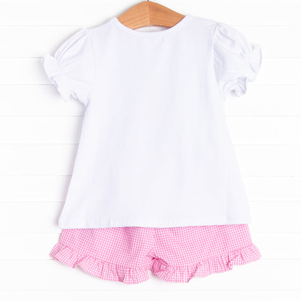 Blue Sky Breeze Applique Ruffle Short Set, Pink