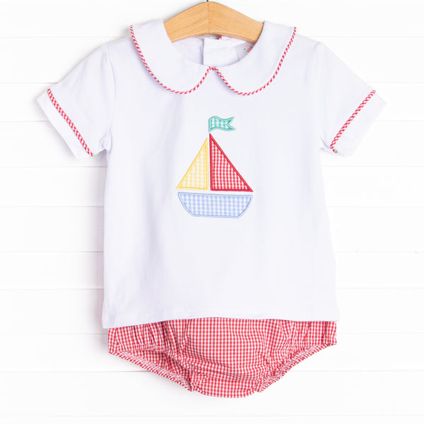 Blue Sky Breeze Applique Diaper Set, Red