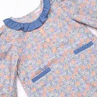 Drenched in Dahlias Embroidered Legging Set, Blue