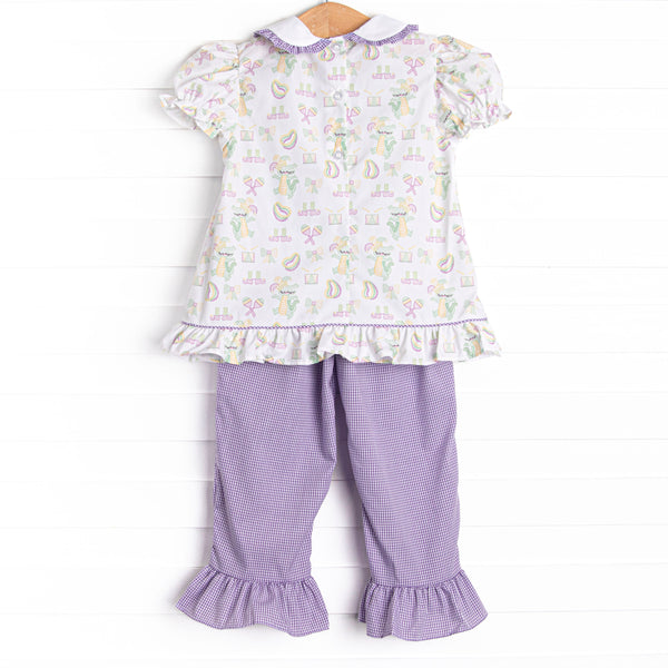 Mardi Gras Madness Ruffle Pant Set, Purple