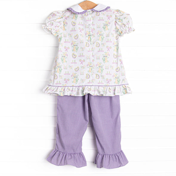Mardi Gras Madness Ruffle Pant Set, Purple