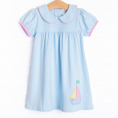 Blue Sky Breeze Applique Dress, Blue