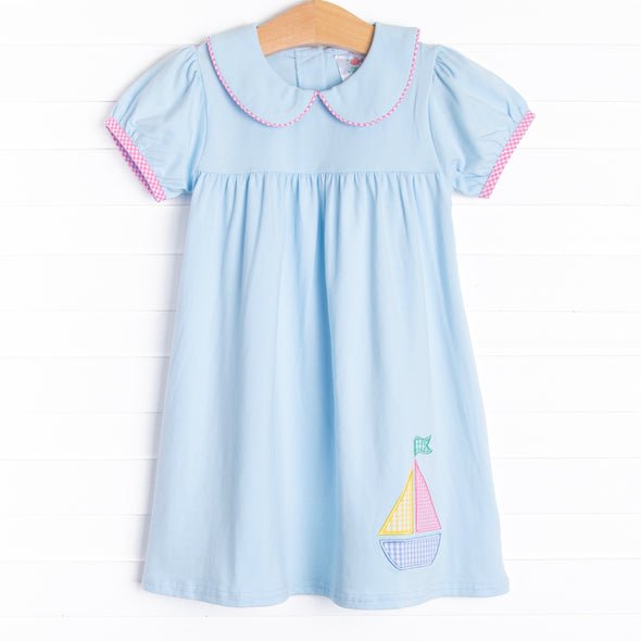 Blue Sky Breeze Applique Dress, Blue