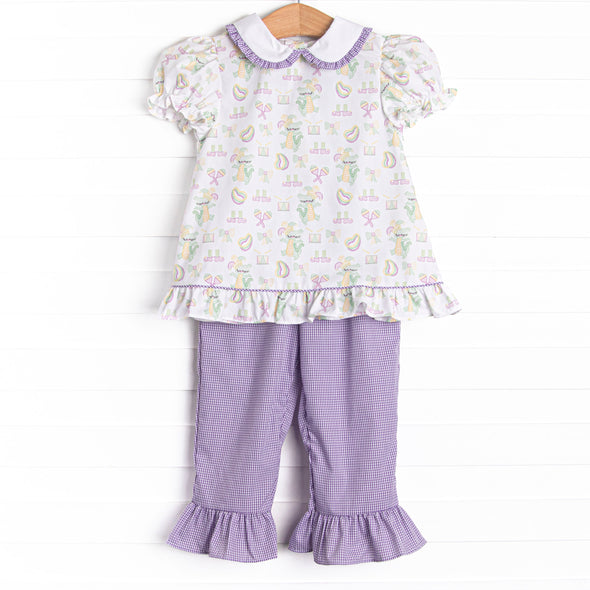 Mardi Gras Madness Ruffle Pant Set, Purple