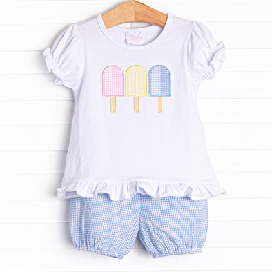 Anything is Popsicle Applique Bloomer Set, Blue Gingham