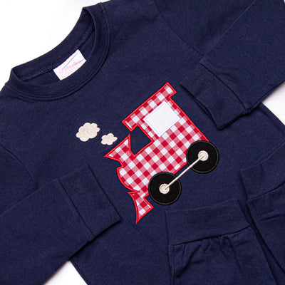 Locomotive Lad Applique Romper, Navy