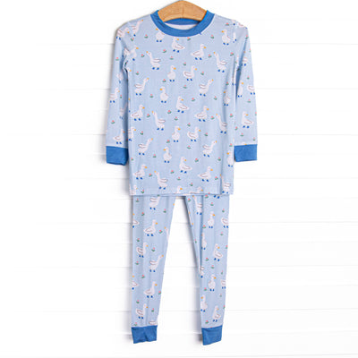 Rainy Day Waddle Bamboo Pajama Set, Blue