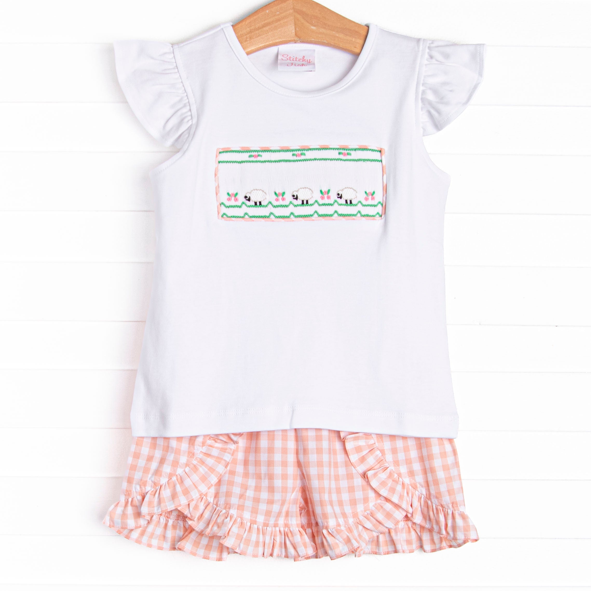 Shepherding Fields Smocked Ruffle Short Set, Pink – Stitchy Fish
