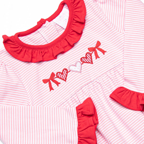 Heart Strings Applique Bubble, Red and Pink Stripe