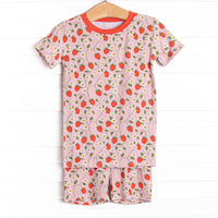 Strawberry Vines Bamboo Pajama Short Set, Red