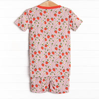 Strawberry Vines Bamboo Pajama Short Set, Red