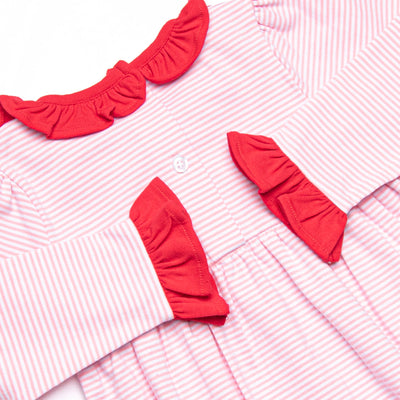 Heart Strings Applique Bubble, Red and Pink Stripe