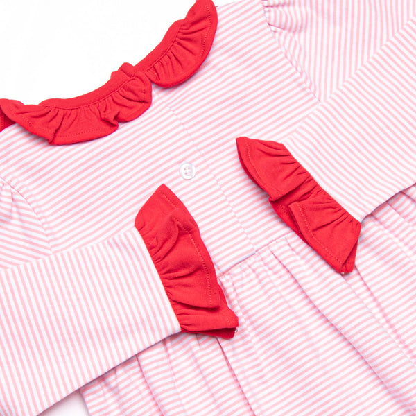 Heart Strings Applique Bubble, Red and Pink Stripe