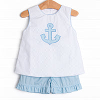 Anchors Aweigh Applique Ruffle Short Set, Blue