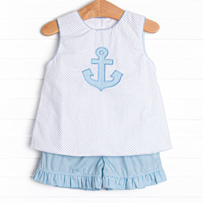 Anchors Aweigh Applique Ruffle Short Set, Blue