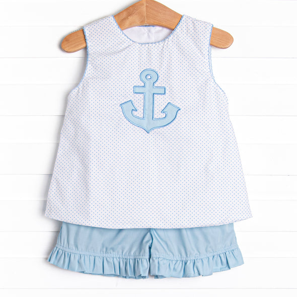 Anchors Aweigh Applique Ruffle Short Set, Blue