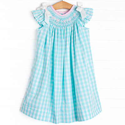 Traditional Teal Smocked Bishop Dress, Green
