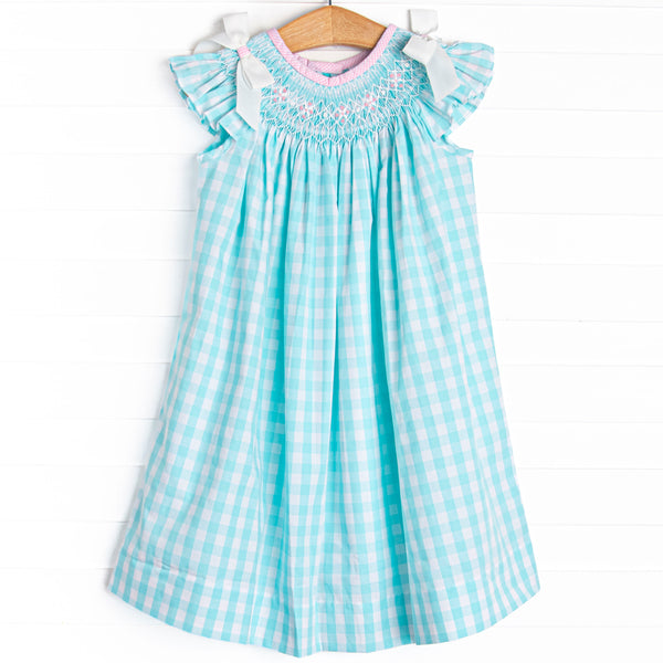 Traditional Teal Smocked Bishop Dress, Green