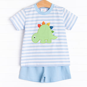 Dino-saurin' Student Applique Short Set, Blue