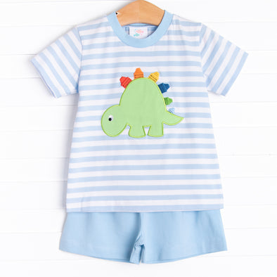 Dino-saurin' Student Applique Short Set, Blue