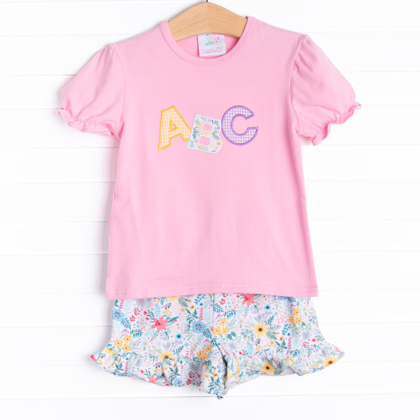 ABC Applique Ruffle Short Set, Pink