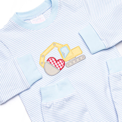 Scoop of Love Applique Romper, Light Blue Stripe