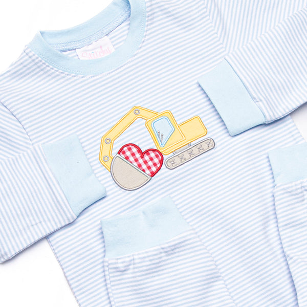 Scoop of Love Applique Romper, Light Blue Stripe