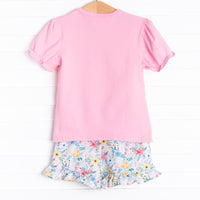 ABC Applique Ruffle Short Set, Pink