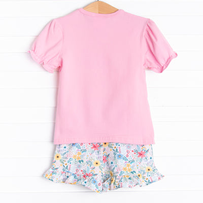 ABC Applique Ruffle Short Set, Pink