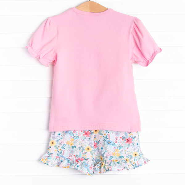 ABC Applique Ruffle Short Set, Pink