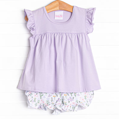 Picking Wildflowers Ruffle Short Set, Purple