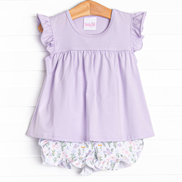 Picking Wildflowers Ruffle Short Set, Purple